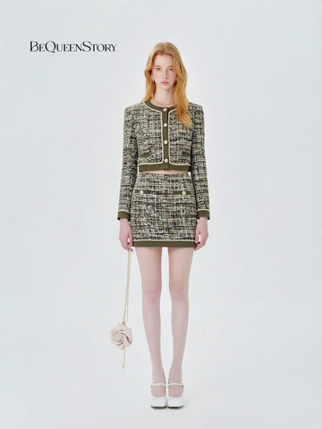 Cropped Tweed Button Up Jacket