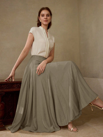High Waisted Flowy Midi Skirt