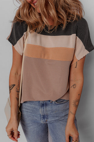 Colorblock Ribbed Knit Casual T-Shirt