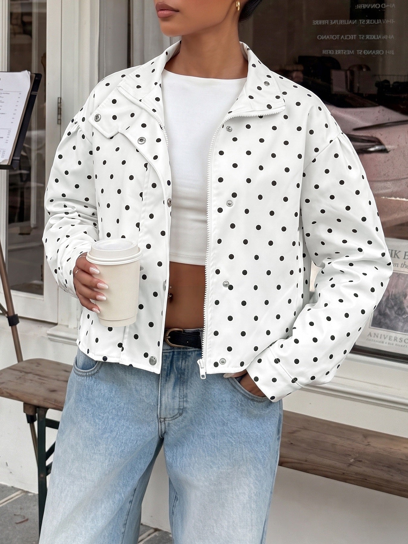 Polka Dot Mock Neck Jacket