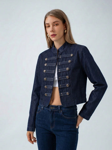 Military Inspired Cropped Denim Jacket