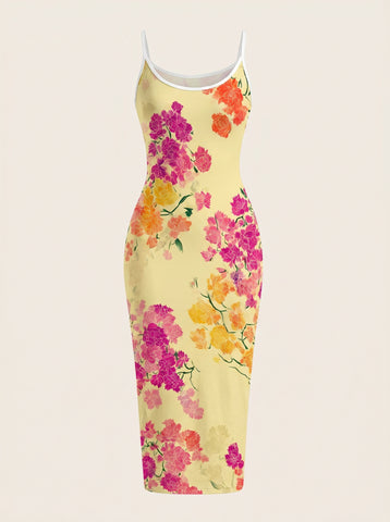 CAPRI Floral Print Sleeveless Bodycon Midi Dress
