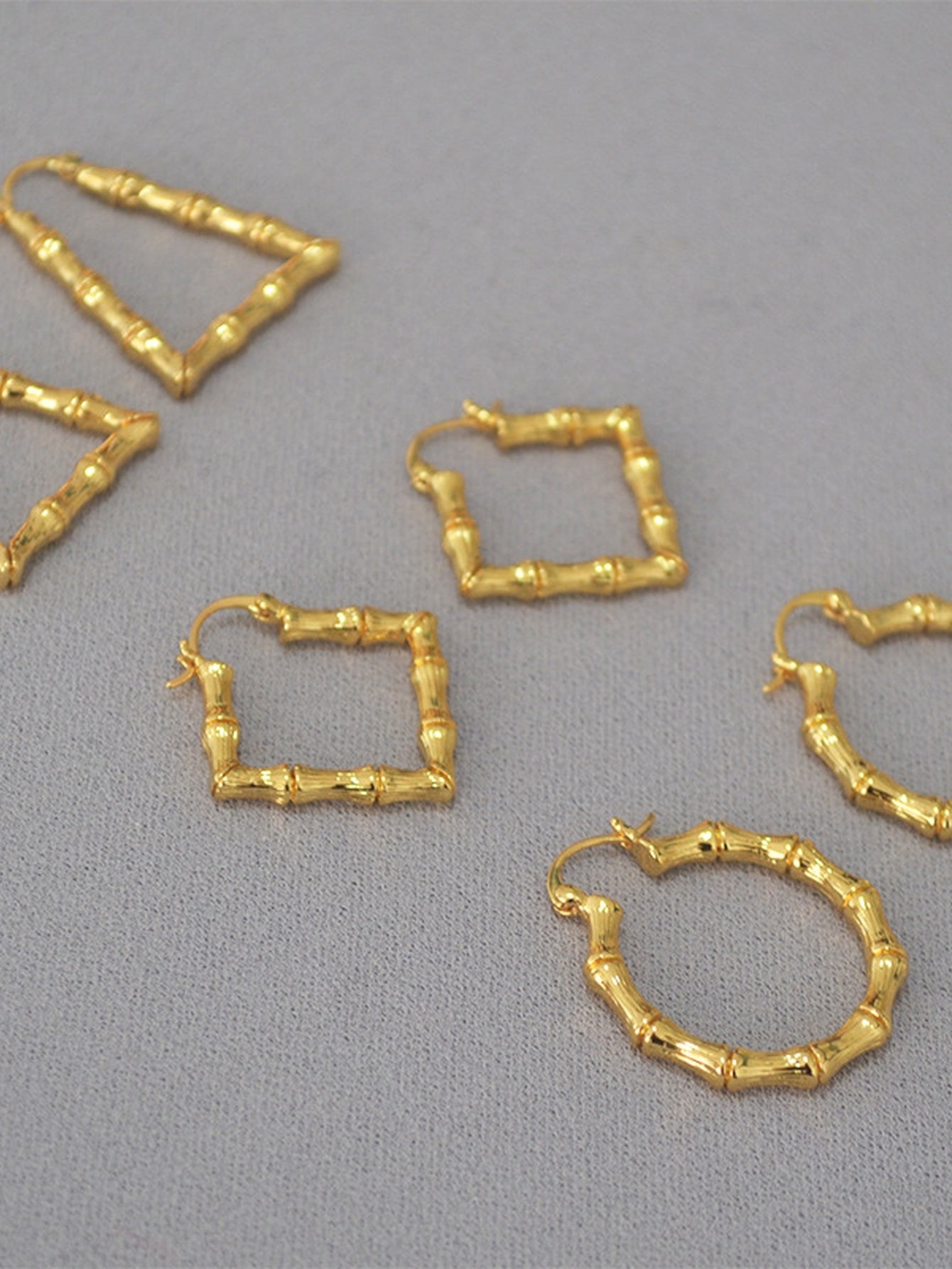 Gold Textured Bamboo Hoop Earrings