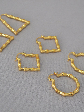Gold Textured Bamboo Hoop Earrings