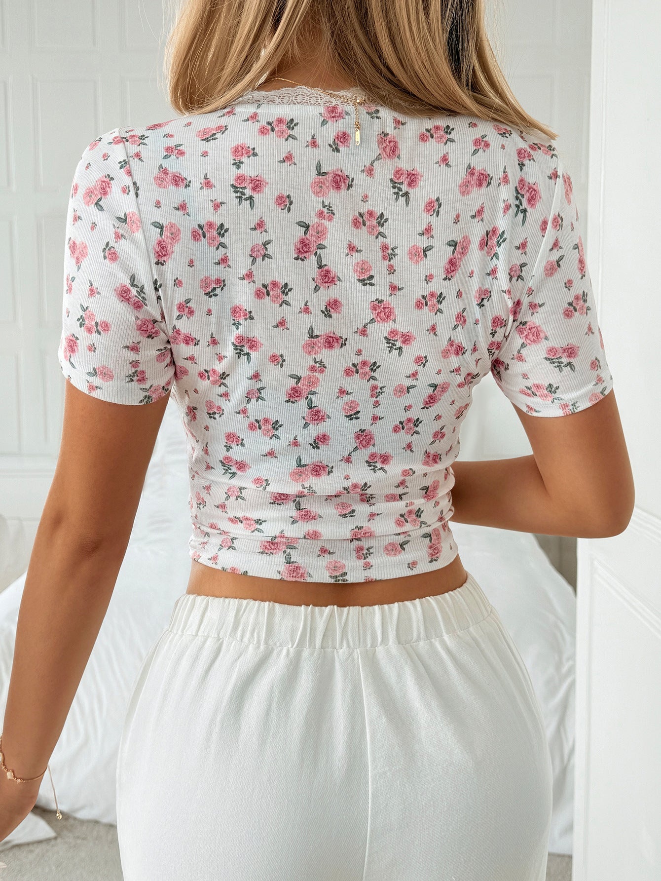 Floral Print Square Neck T-Shirt