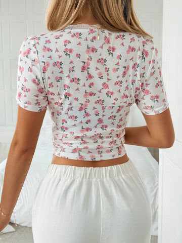 Floral Print Square Neck T-Shirt