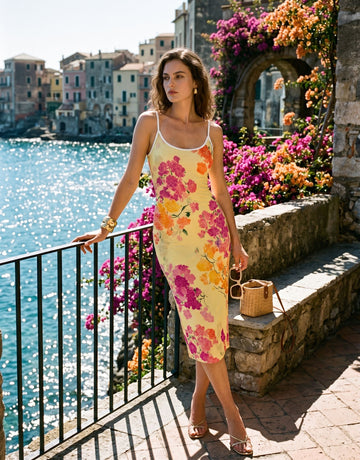 CAPRI Floral Print Sleeveless Bodycon Midi Dress