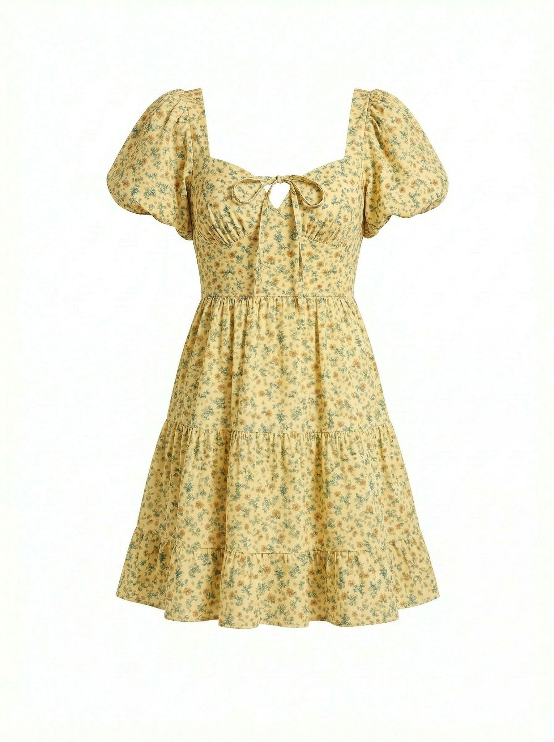 AYLA Floral Print Puff Sleeve Tiered Mini Dress