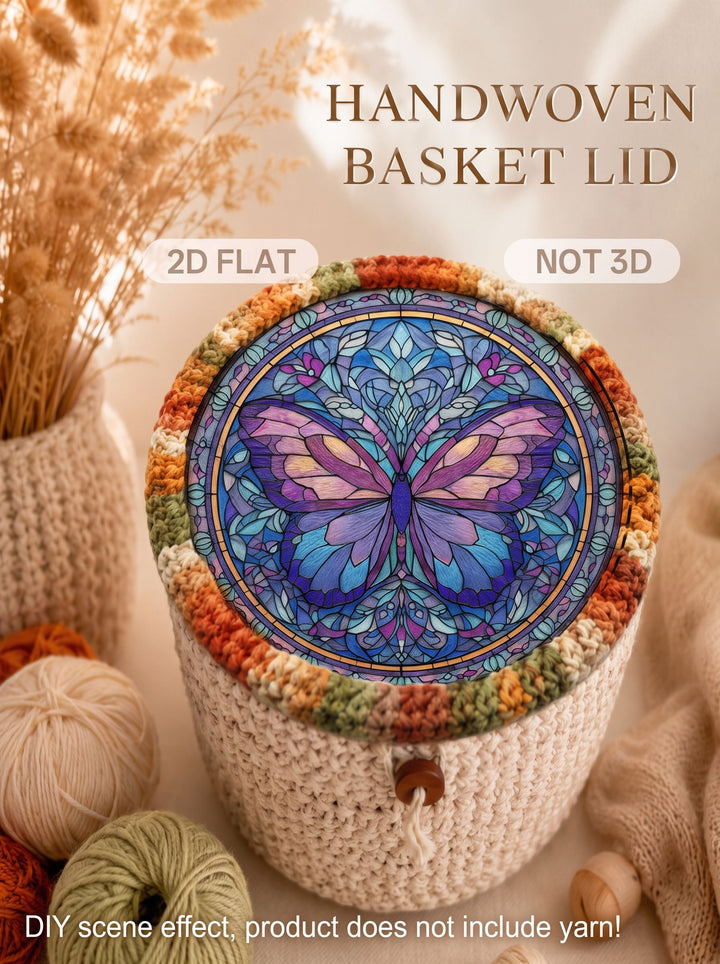 Stained Glass Butterfly Wooden Basket Bottom