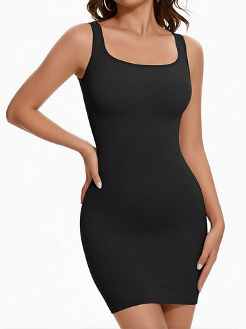 Seamless Slim-Fit Athletic Mini Dress-Apricot