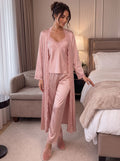 Lace Trim Satin Pajama Set