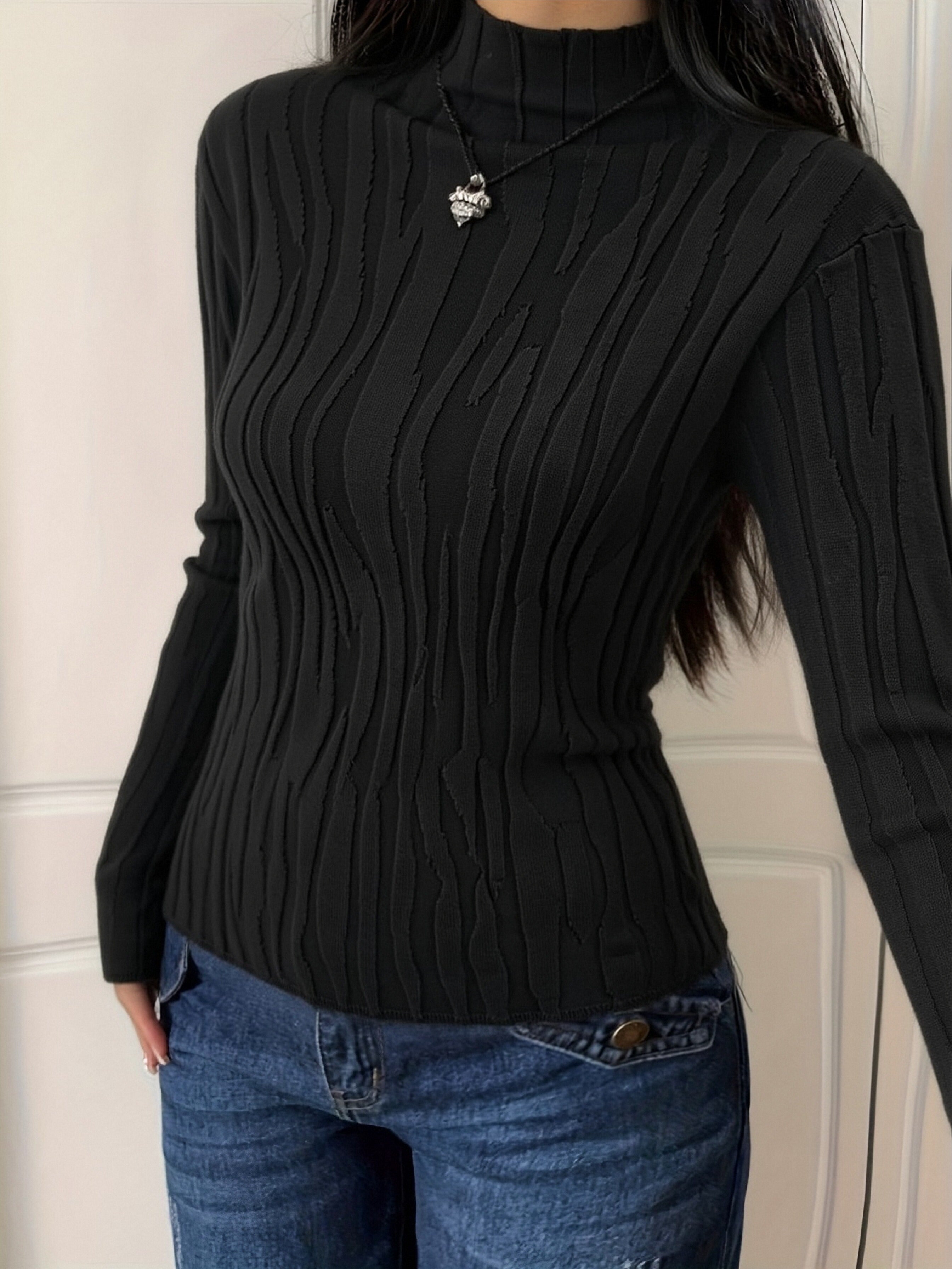 Textured Slim Fit Mock Neck Sweater