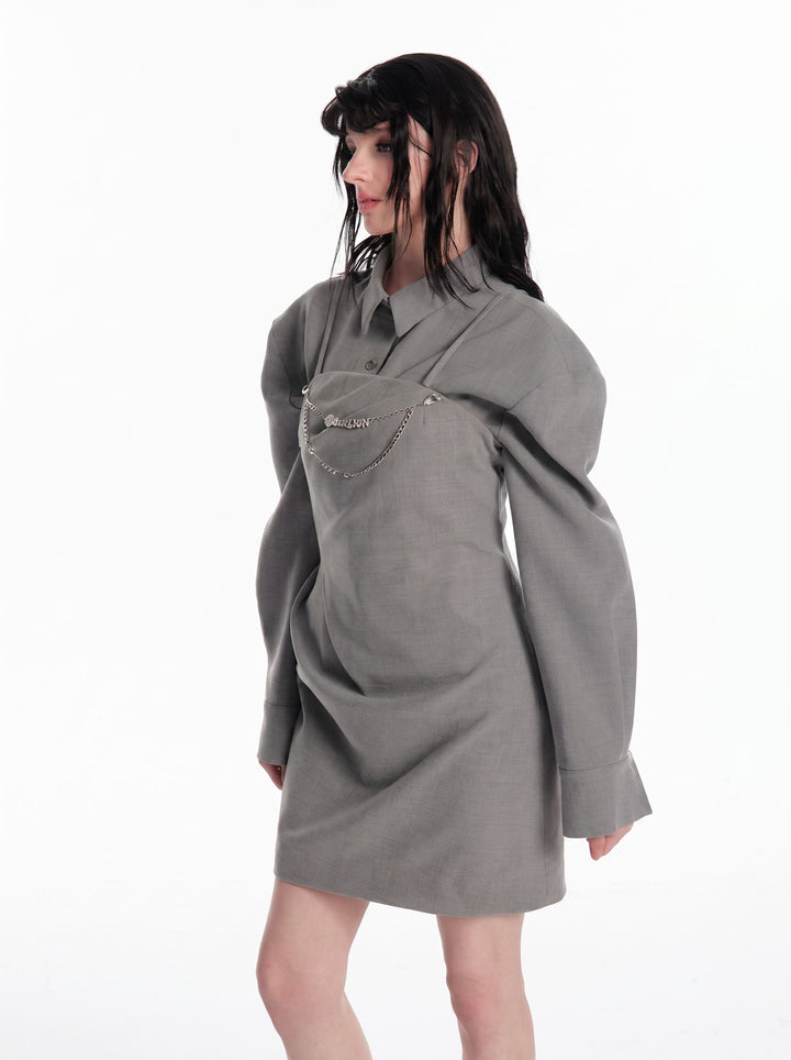 Puff Sleeve Collared Mini Dress