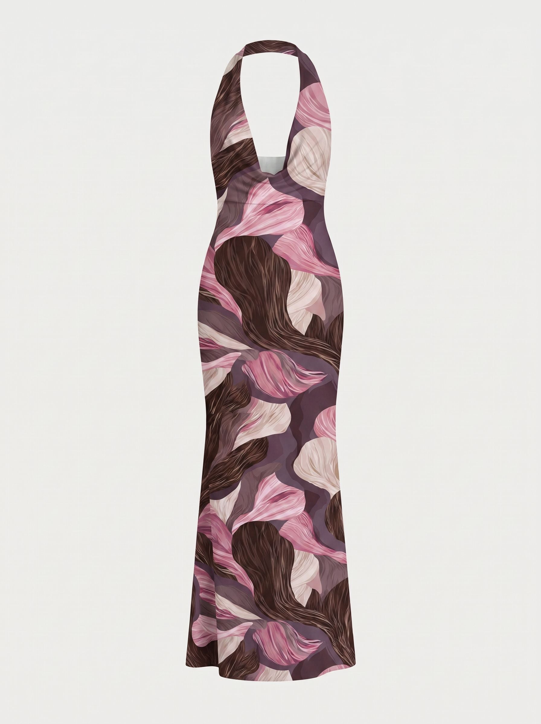 Floral Print Cowl Neck Bodycon Maxi Dress