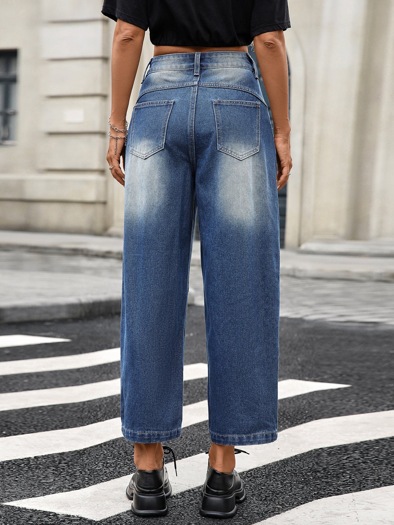 High Waisted Paneled Wide Leg Jeans
