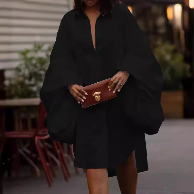 Oversized Balloon Sleeve White Shirt Dress