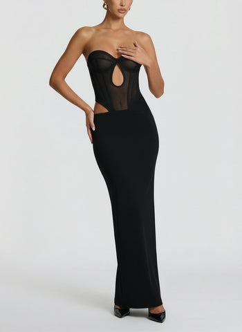 Sheer Panel Cutout Slim-Fit Sexy Maxi Evening Dress