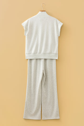 Zip Up Collar Short Sleeve Pants Set