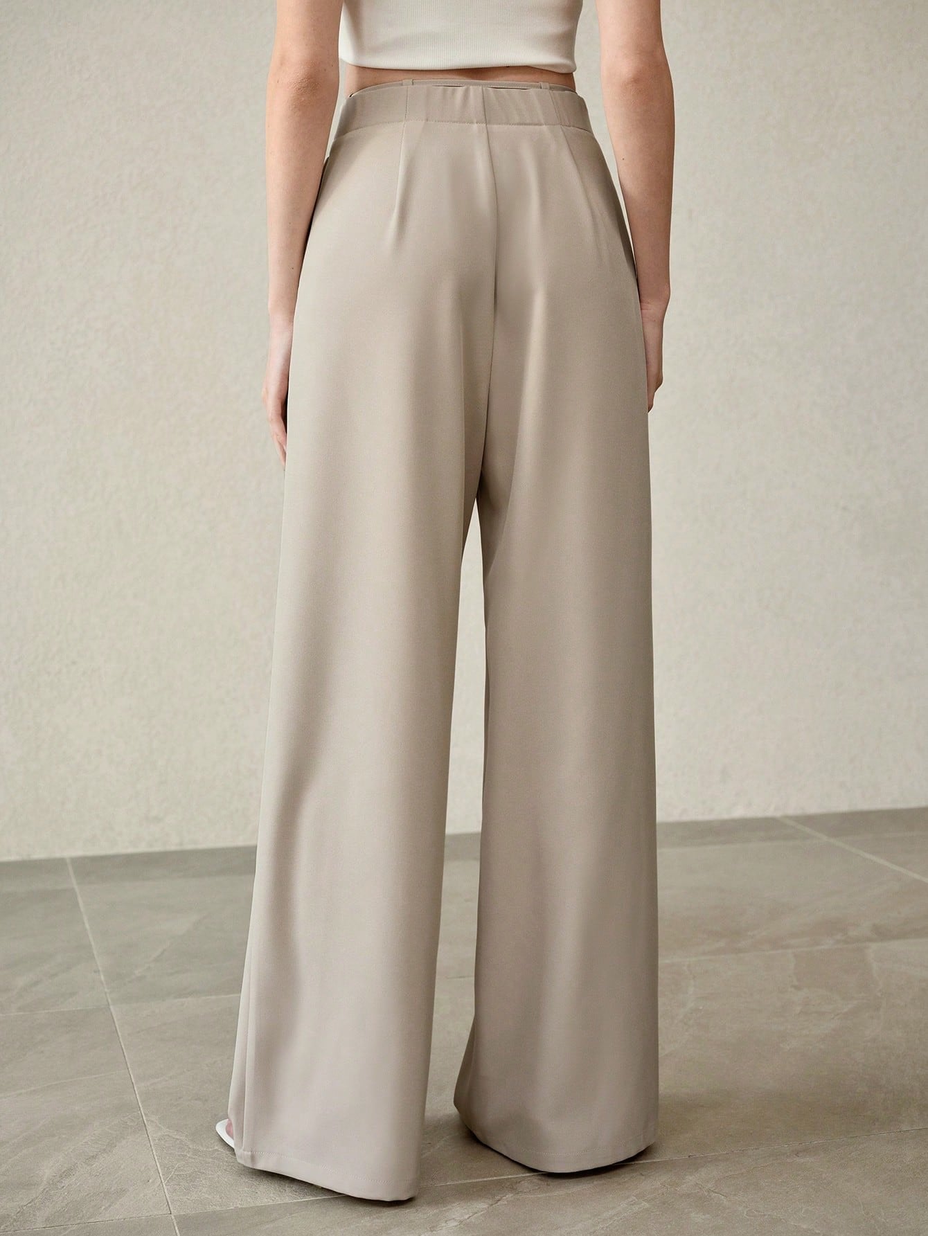 High-Waisted Drawstring Wide-Leg Casual Pants-Khaki