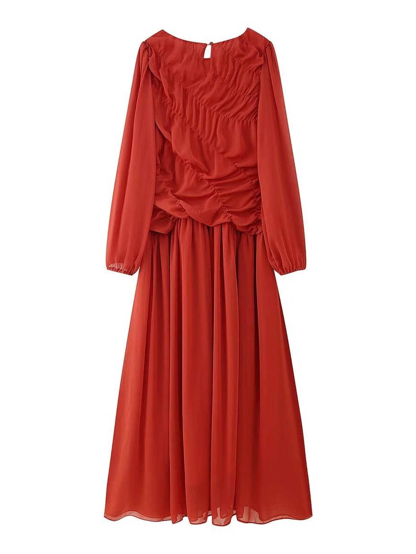 Ruched Chiffon Long Sleeve Dress
