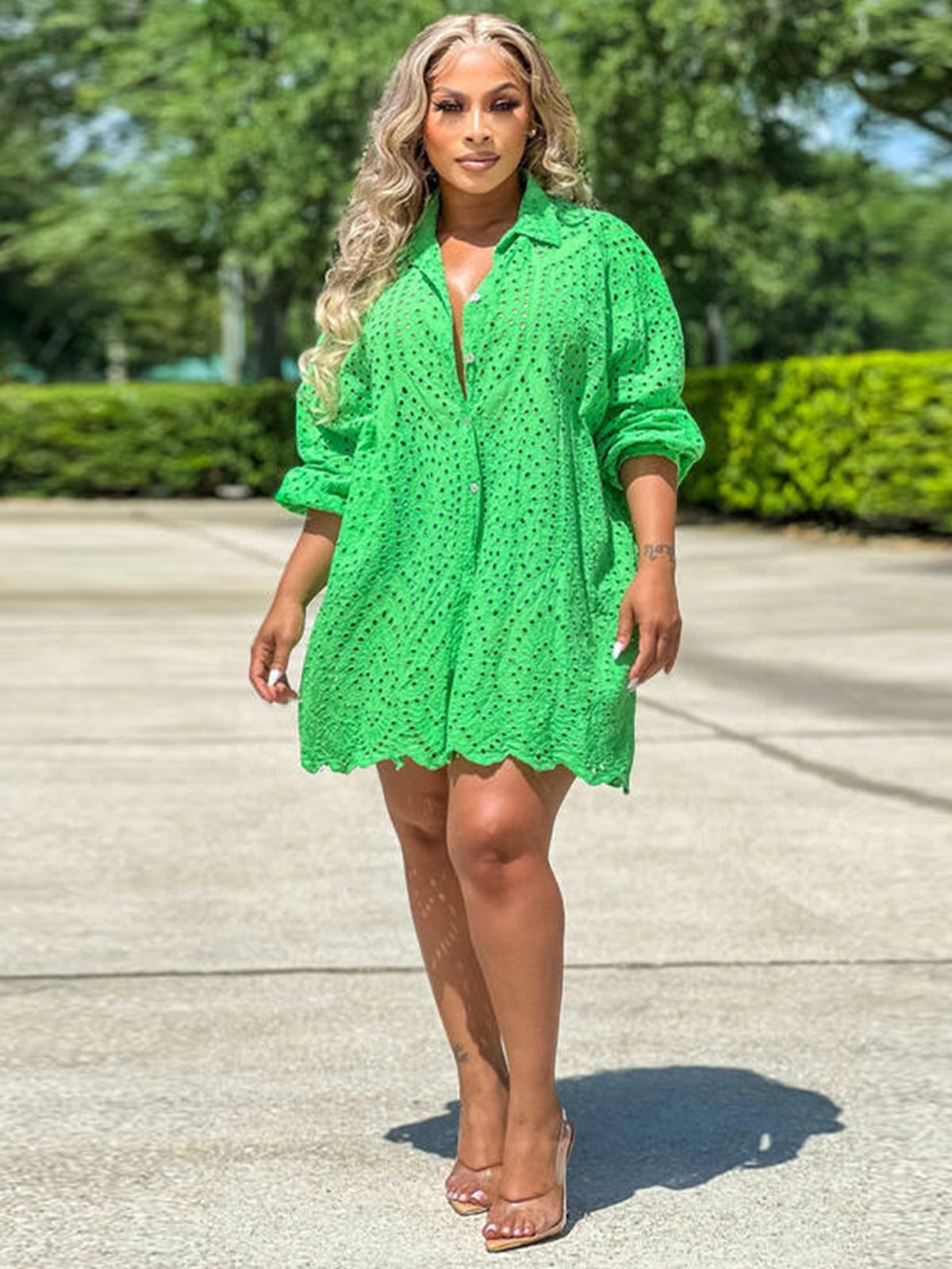 Green Eyelet Button Down Shirt