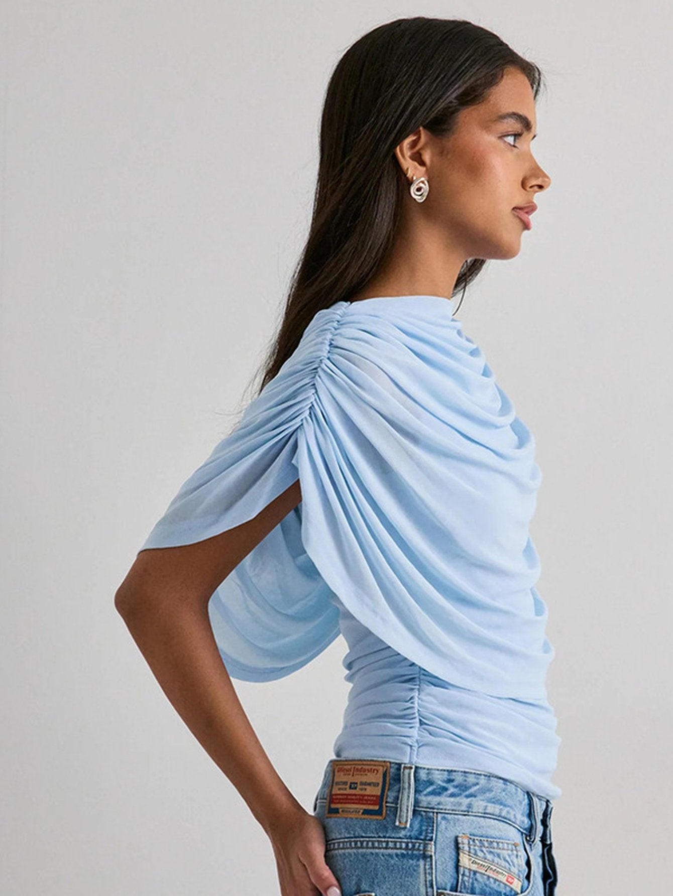 Elegant Draped Boat Neck T-Shirt