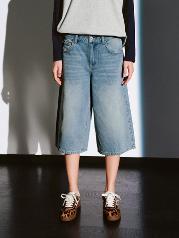 Washed Denim Shorts