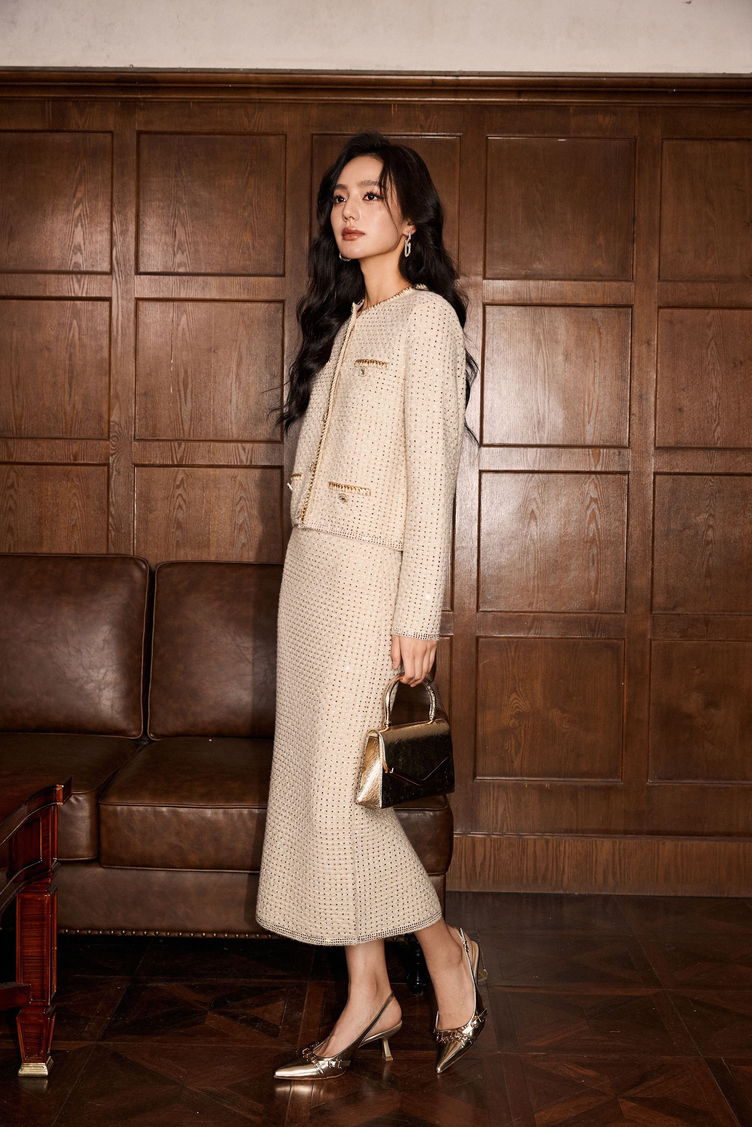 Elegant Shimmer Knit Midi Skirt