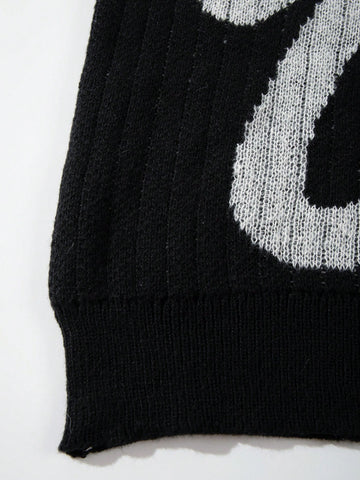 Oversized Graphic Collared Knit Sweater