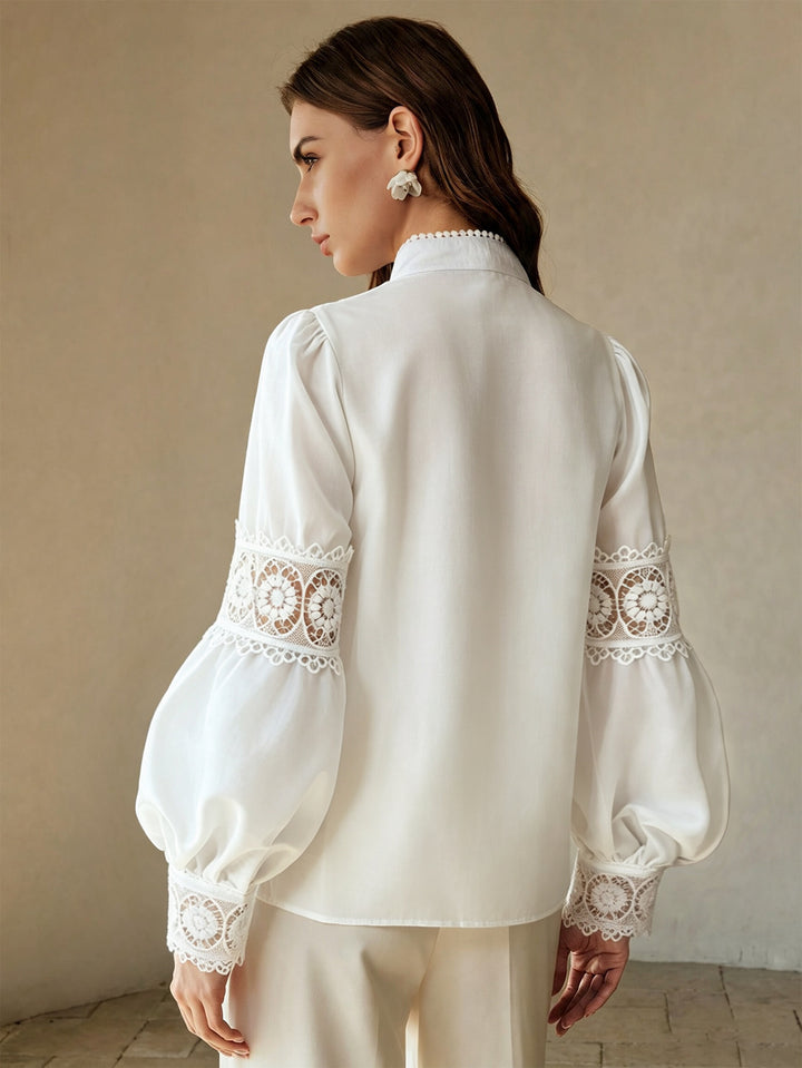 Elegant Lace Trim Button Down Shirt