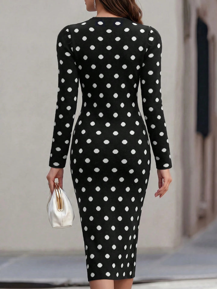 Elegant Polka Dot Knit Sweater Dress