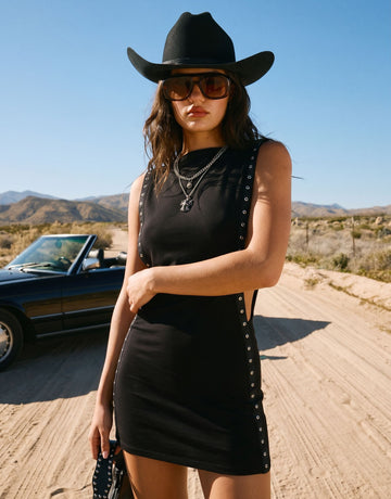 Edgy Grommet Detail Bodycon Mini Dress