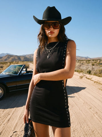 Edgy Grommet Detail Bodycon Mini Dress