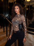 Sheer Leopard Print Mock Neck Tee