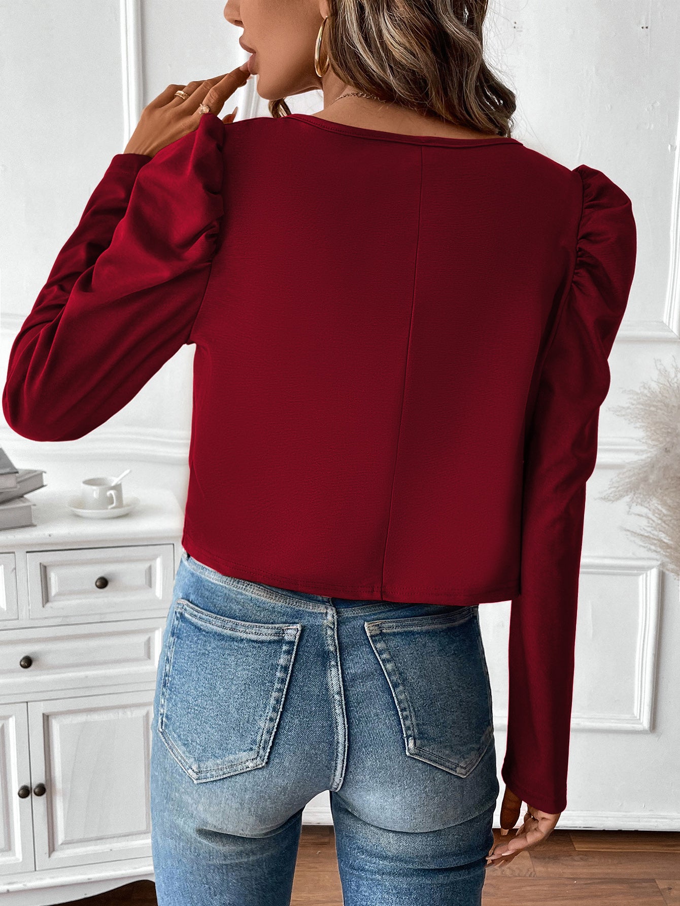 Elegant Puff Sleeve Zip Up Jacket