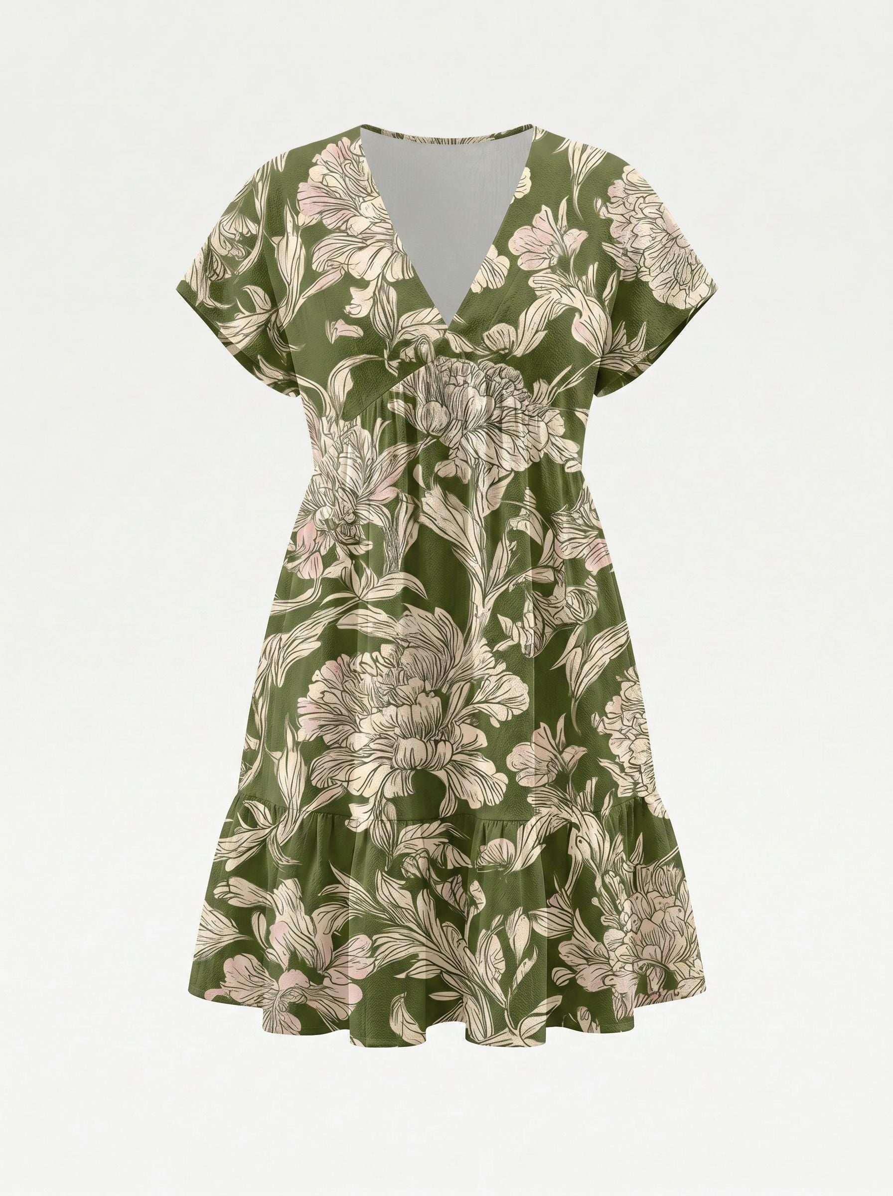 EVA Floral Print V Neck Tiered Babydoll Mini Dress