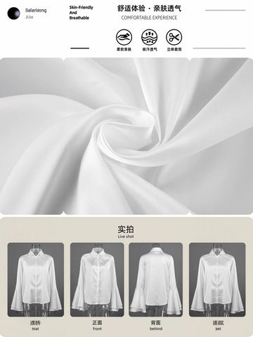 Dramatic Flared Sleeve Satin Button Shirt