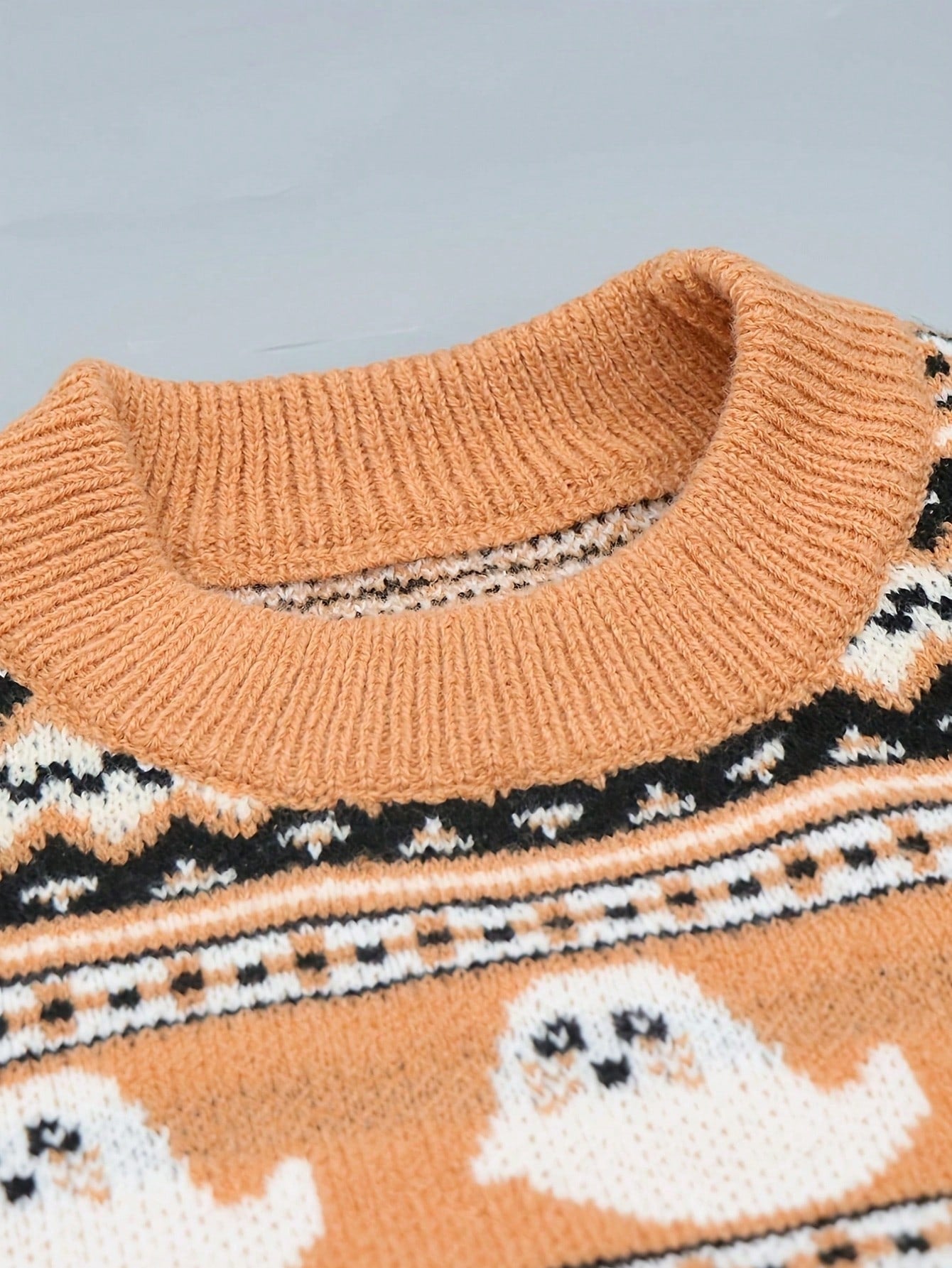 Cozy Ghost Pattern Fair Isle Sweater