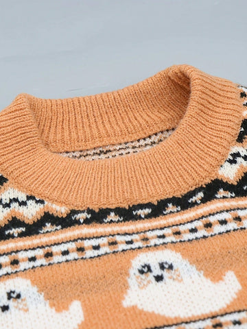 Cozy Ghost Pattern Fair Isle Sweater