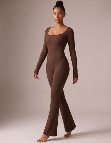 Square-Neck Flared-Leg Modern Jumpsuit