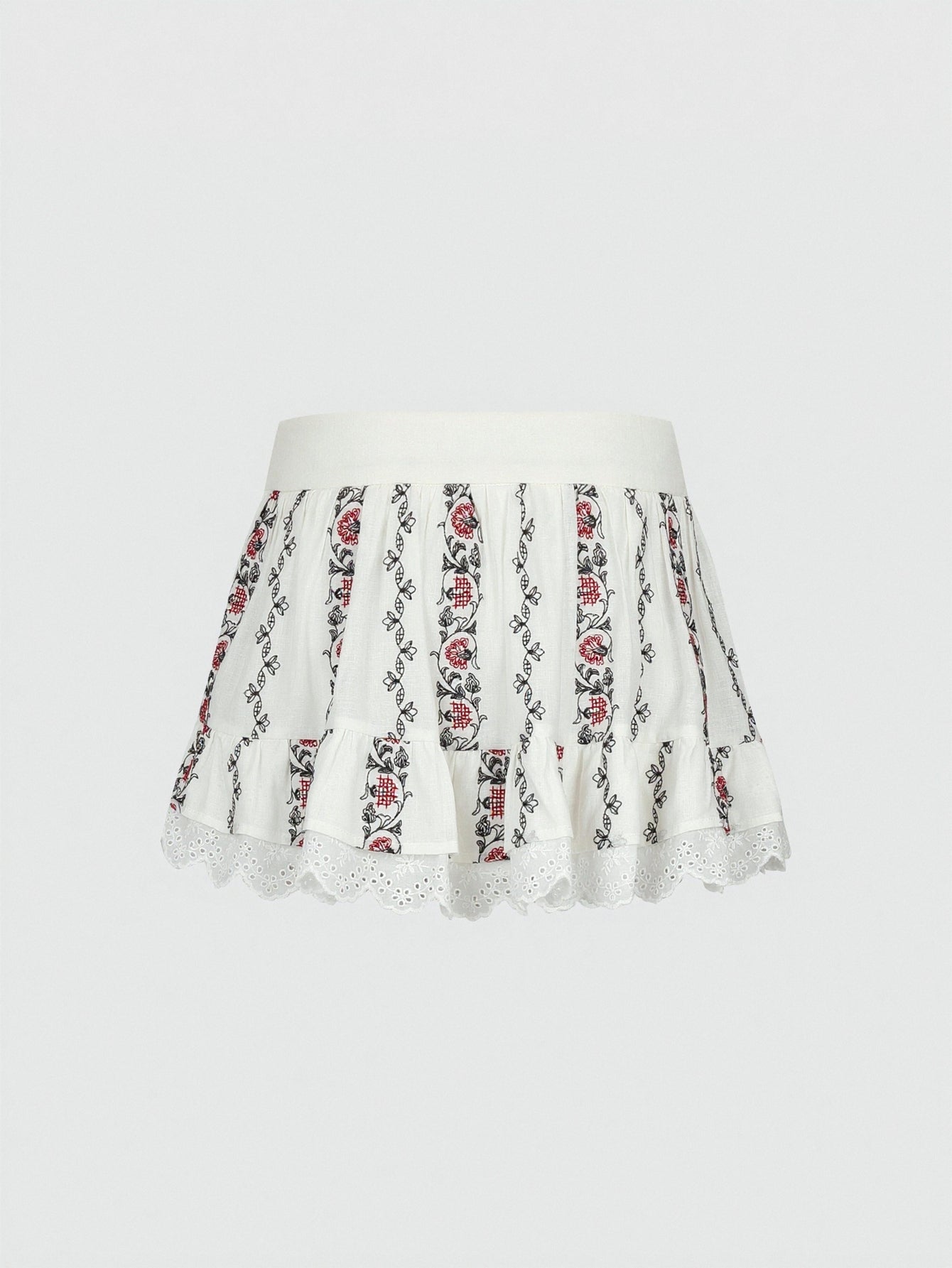 Urban Revivo Floral Embroidered Pleated A-Line Mini Skirts