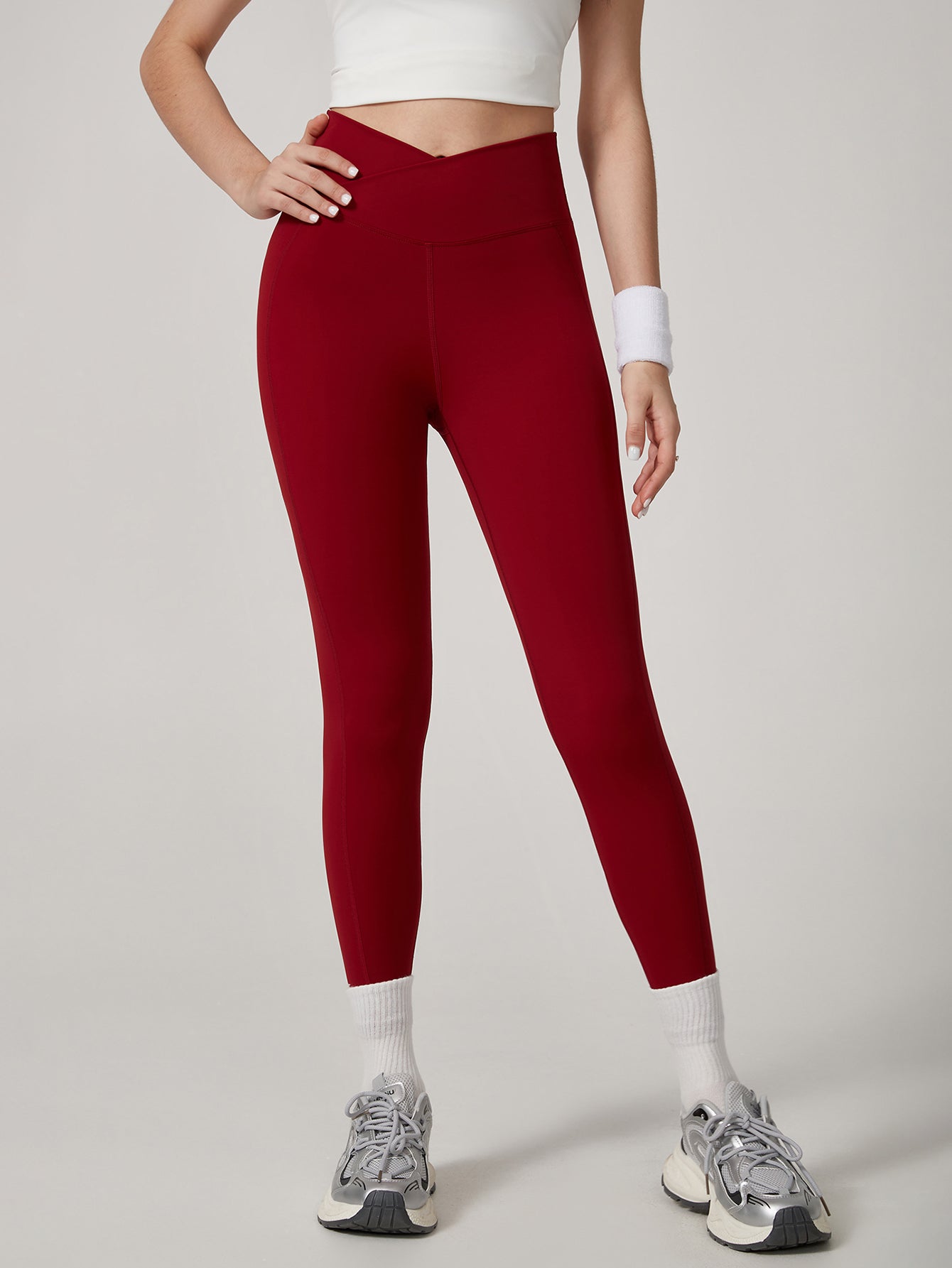 High-Waisted V-Waistband Toned Leggings-Multicolor