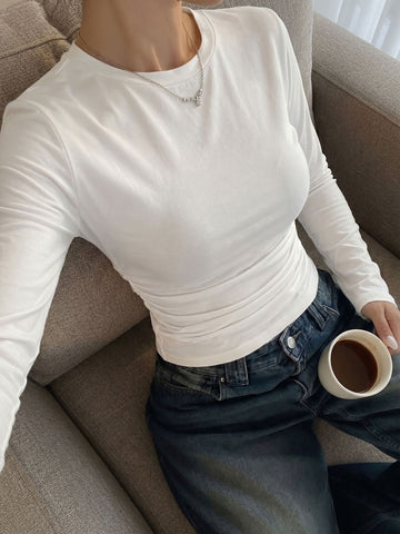 Ruched Slim Fit Long Sleeve T-Shirts