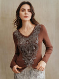 Embellished V Neck Knit Pullover