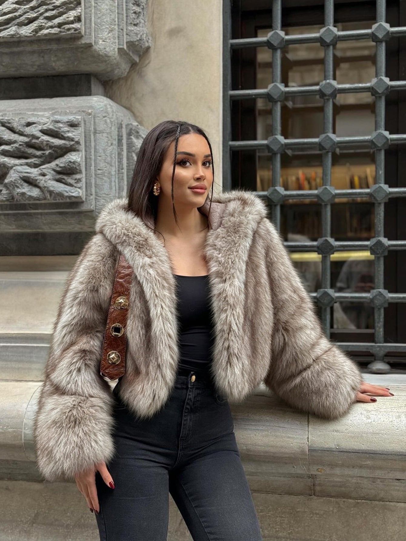 Cropped Plush Faux Fur Jacket