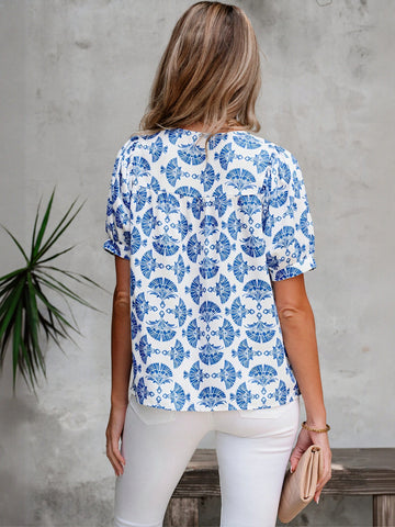 Floral Print Tie Neck Chiffon Blouse