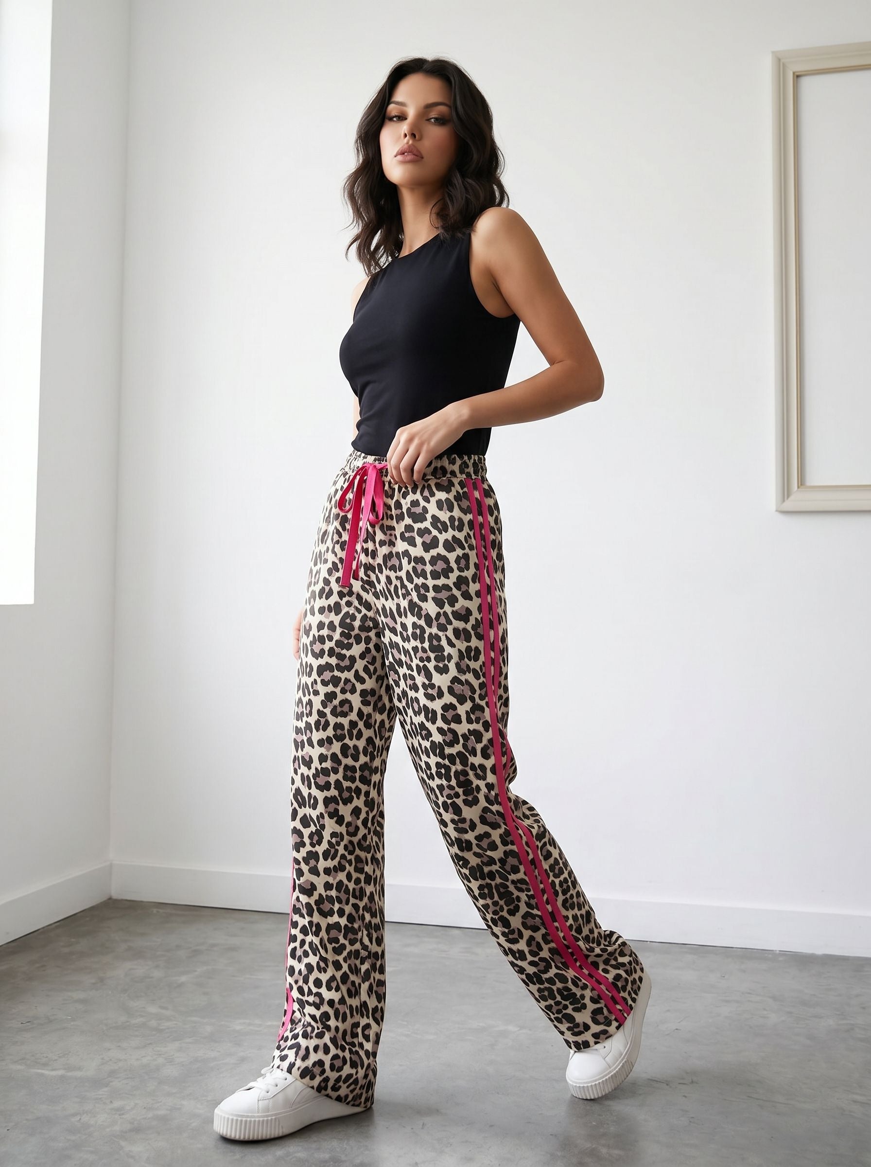 Leopard Print Side Stripe Jogger Pants