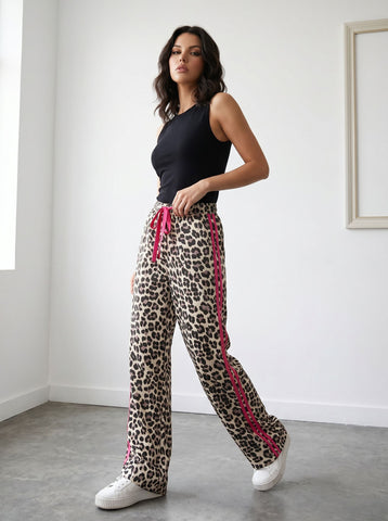 Leopard Print Side Stripe Jogger Pants