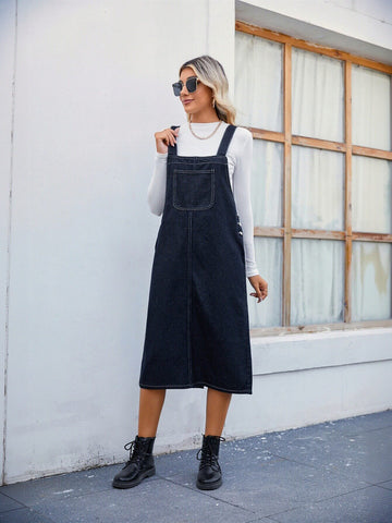 Classic Midi Denim Overall Dress