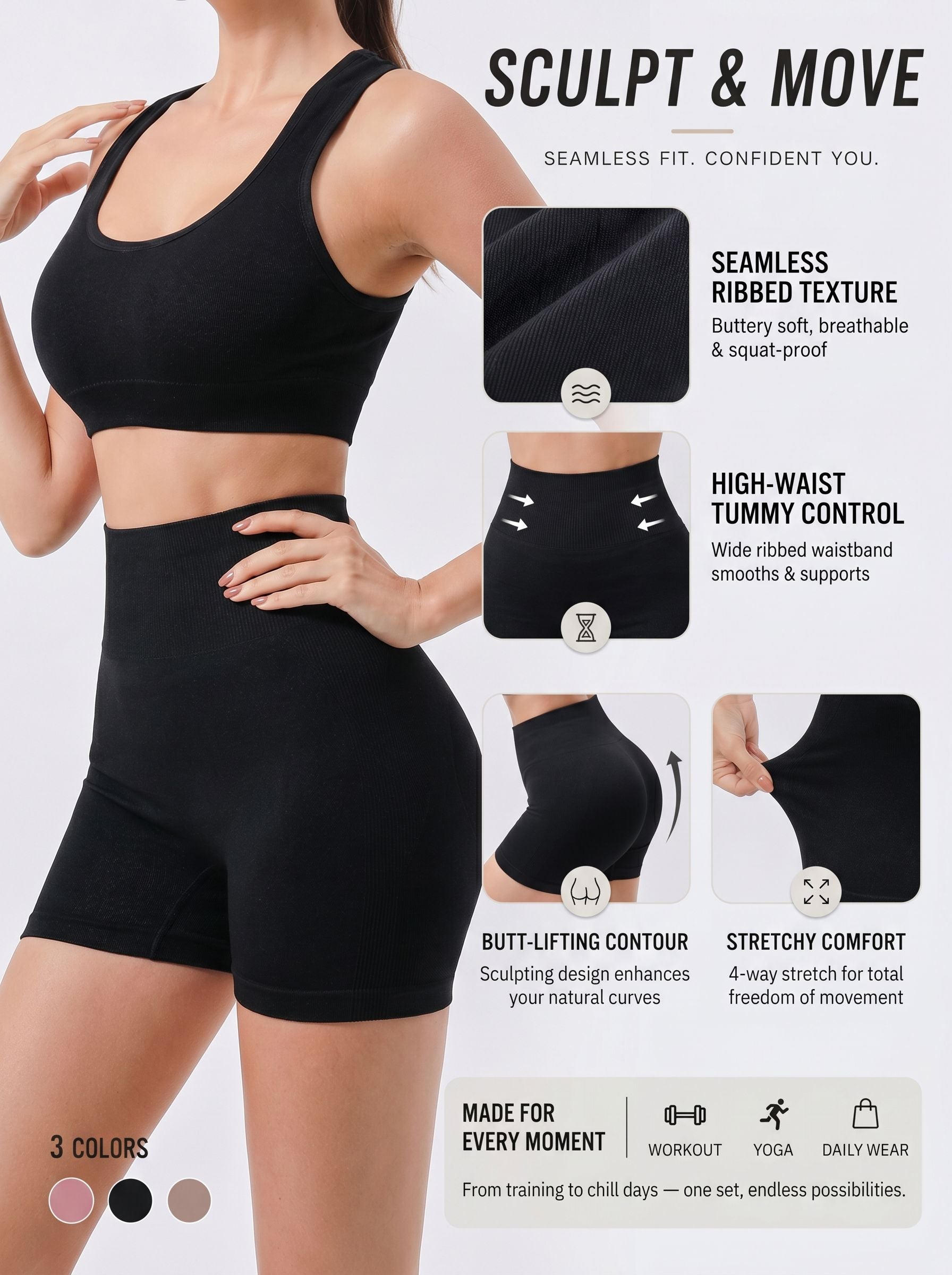 Seamless High Waisted Yoga Short Set